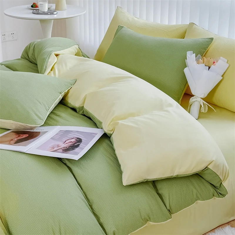 2025 Seersucker Bedding Set Duvet Cover Flat Sheet Pillowcase Bed Sheet Set Soft Comforter Cover Bed Linens Set Nordic Ins Style