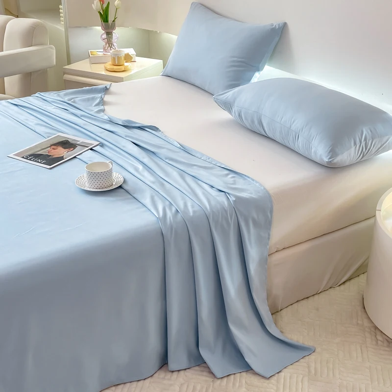 WASART Solid color polyester flat bed sheet set 230x250 summer couple room 2 seater bed linen luxury single double bed king size