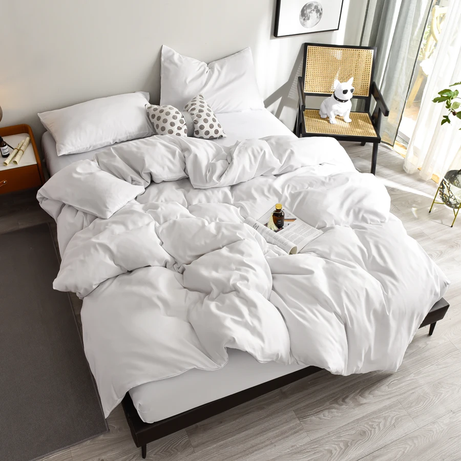 WASART Four Seasons White Bedding Four-Piece Set 220x224 Luxury King Size Home Hotel Duvet Cover Sheet Pillowcase Hypoallergenic