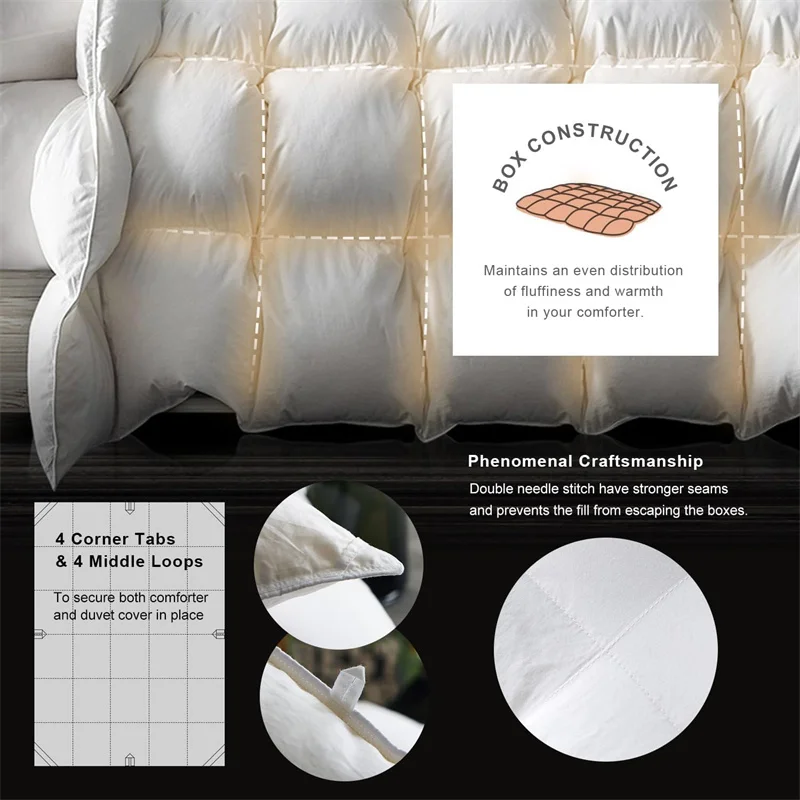 Premium Goose Down Comforter Cold-resistant Fluffy 100% Cotton Cover Winter Duvet Insert with Corner Tabe All Season Warmth
