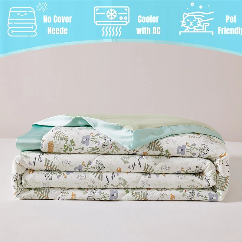 Fashion Cooling Blanket for Bed Silky Air Condition Lightweight Cooled Summer Quilt with Nylon Bamboo Fabric Cooling Comforter