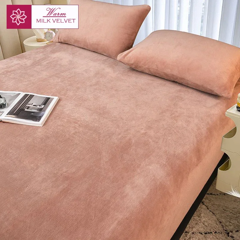 WASART Winter warm plush fitted sheet elastic mattress cover fluffy velvet fleece bed linen couple thermal double bed king size