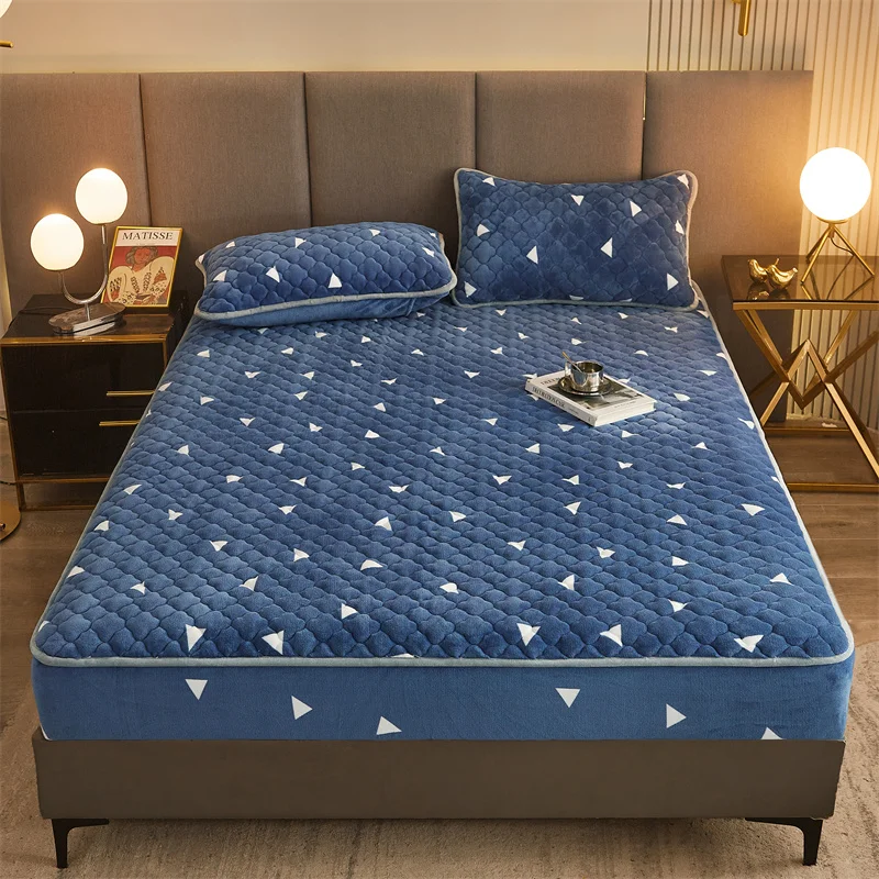WASART Winter warm coral fleece mattress protector cover king size 2 people double bed elastic fitted sheet style protection pad