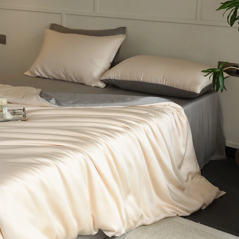 Mulberry Silk Bedding Set Twin Full Queen Size Duvet Cover Set with Quilt Cover Flat Sheet Pillowcase Luxurious Smooth Bed Sheet
