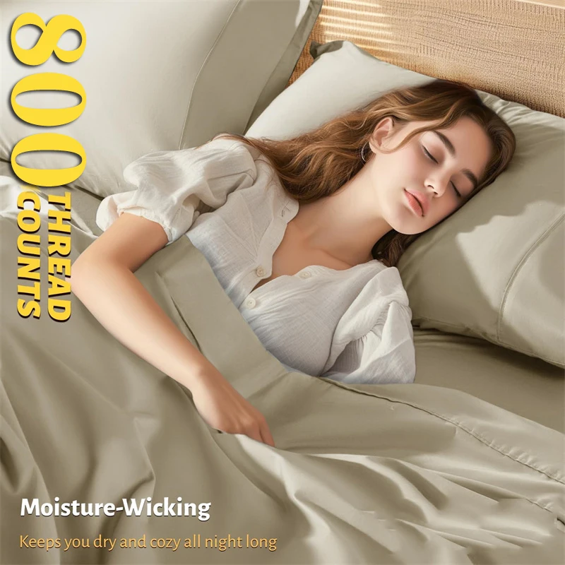 Luxury 4/6pcs Egyptian Cotton Bed Sheet Set 800 Thread Count Bedding Set Ultra Soft Smooth Fitted Sheet Flat Sheets Pillowcase