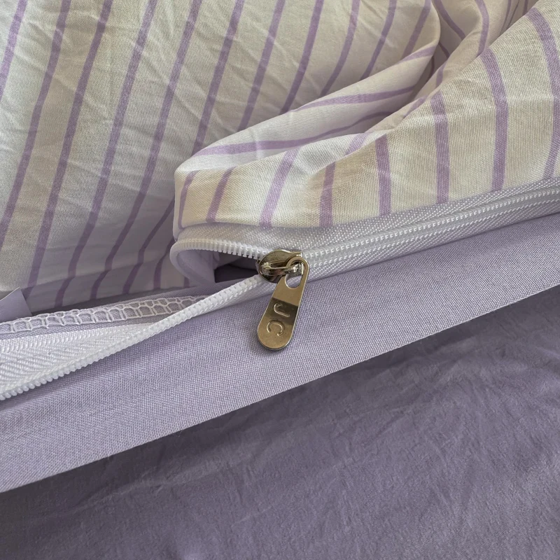 Simple Striped Washed Cotton Duvet Cover Set 3/4 Pieces Bedding Set with Quilt Cover Bed Sheet Sets Pillowcase Soft Breathable