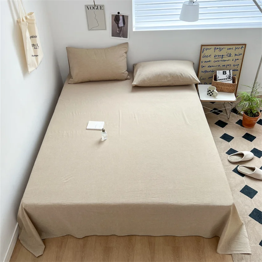 100% Pure Cotton Bedsheet 1pc Flat Sheets Nordic Grid Pattern Bed Sheet Soft Comfort Home Textile Without Pillowcase Multi-Size