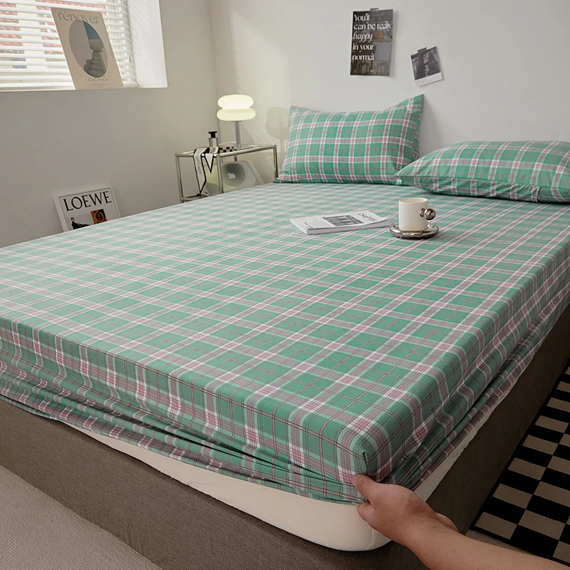 Nordic Bedspreads 100% Cotton Mattress Cover All-around Elastic Band Fitted Bed Sheet for Queen King Double Single Bed Easy Care