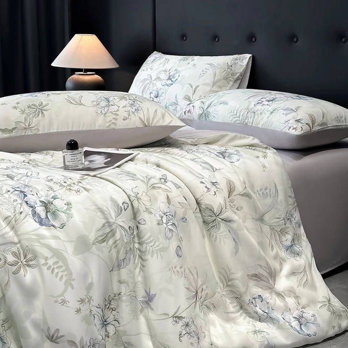 Luxury Organic Bamboo Silky Bed linens Bedding Set Vintage Flat Bed Sheet Double Queen King Duvet Cover Pillowcases Rural Style