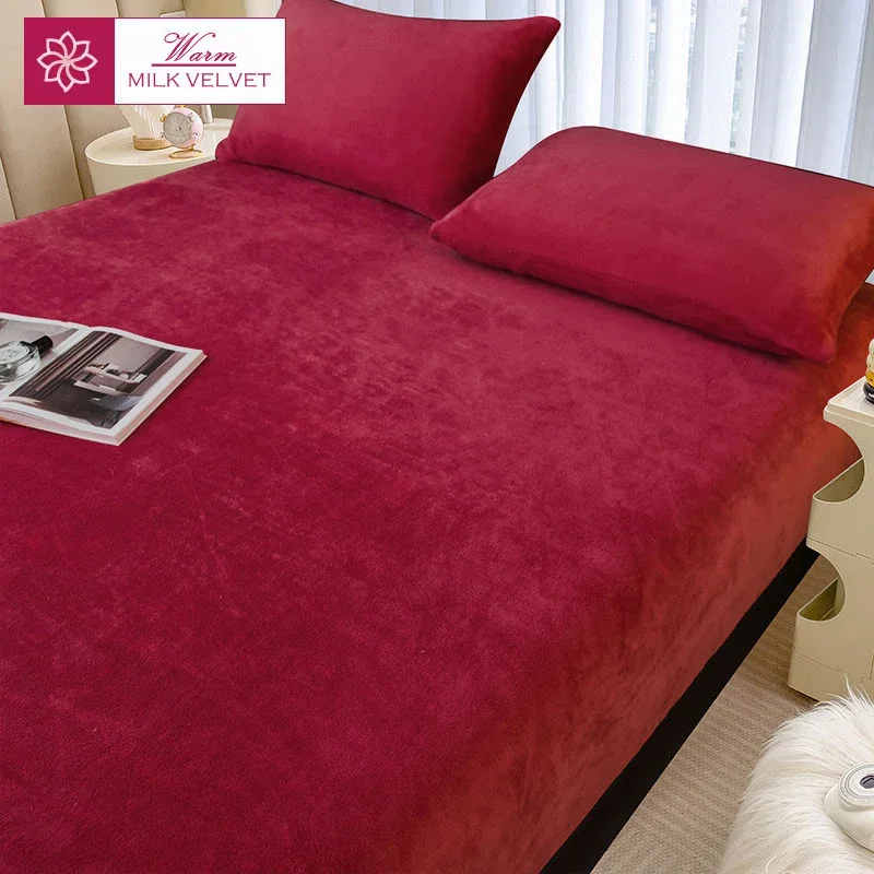 WASART Winter warm plush fitted sheet elastic mattress cover fluffy velvet fleece bed linen couple thermal double bed king size