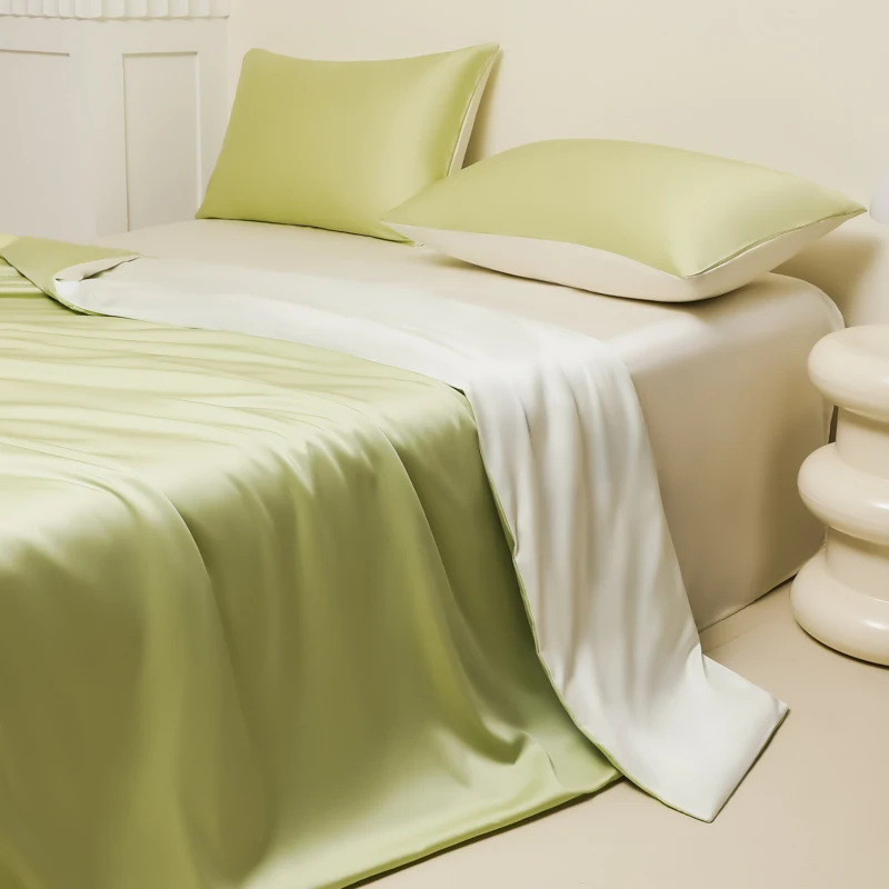 2024 New Ice Silk Bedding Set Summer Cold Duvet Quilt Cover Flat/Fitted Sheet With Pillowcases Bed Linen Full Queen King Size