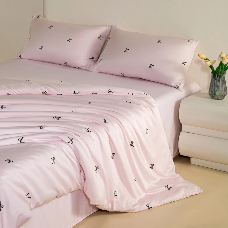 Minimalist Washed Silk Duvet Cover Set with Bed Sheet Pillowcase Silky Satin Bedding Set Luxury Twin Full Queen King Bed Sets