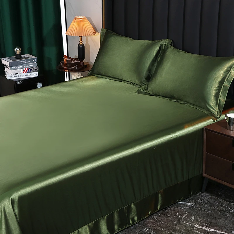 Luxury Bedding with Fitted Sheet Flat Sheet Pillowcase Mulberry Silk Bed Sheets Set Queen King Size Deep Pocket Flat Bedsheets