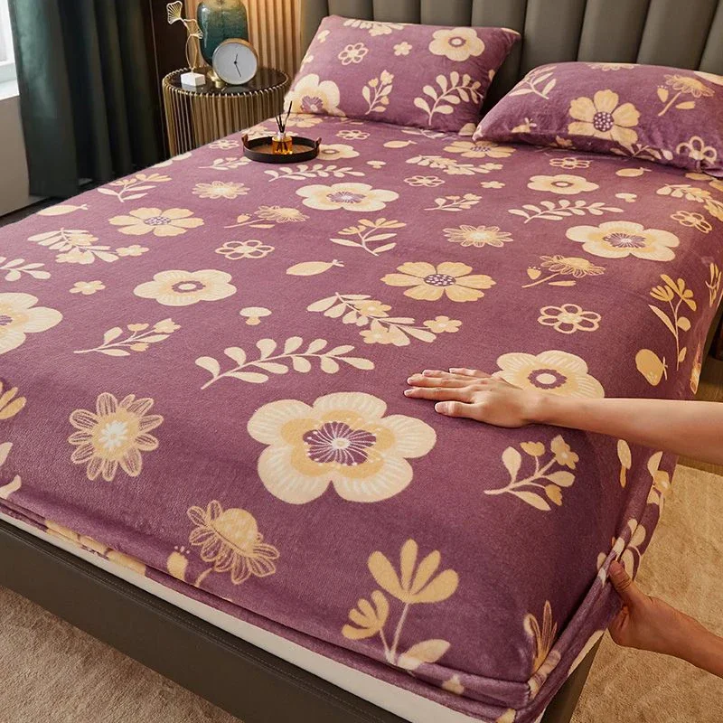 WASART Soft warm velvet elastic fitted sheet mattress protector cover winter couple luxury double bed bedsheet queen king size