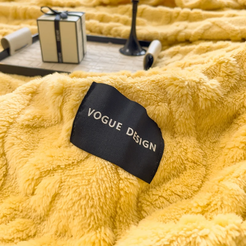 WASART Soft warm yellow flannel plaid blanket autumn winter velvet fleece stitch fluffy thick bed linen sofa throw big bedspread