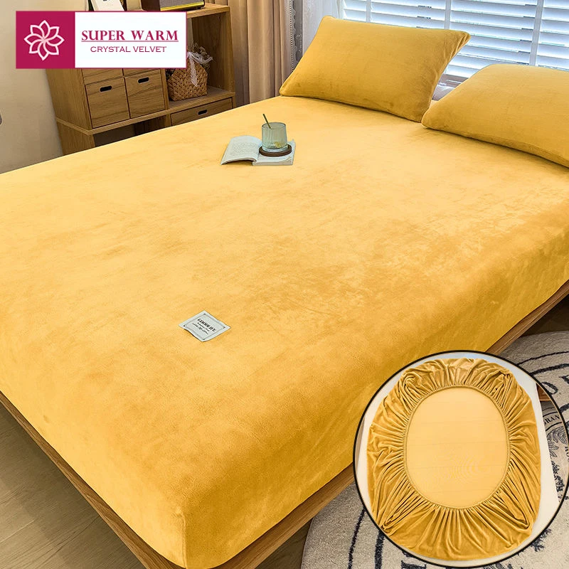 WASART Warm winter velvet fleece fitted sheet elastic mattress cover couple 2 seater bed linens luxury double bed sheet 150x190