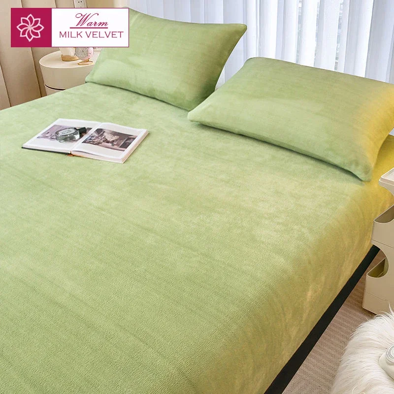 WASART Winter warm plush fitted sheet elastic mattress cover fluffy velvet fleece bed linen couple thermal double bed king size