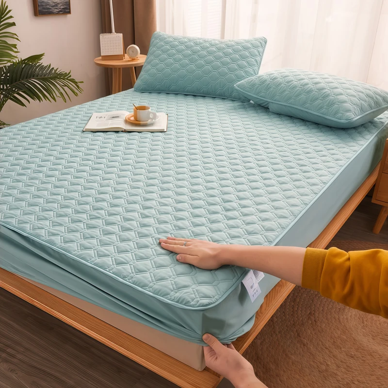 WASART Thicken quilted mattress protector cover couple luxury double bed elastic fitted sheet style 150x190 bed protection pad
