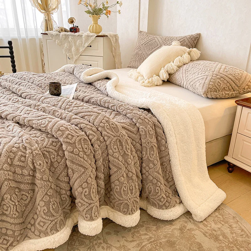 Double Layer Carved Velvet Warm Autumn Winter Blanket for Bed Soft Fluffy Sofa Blankets Cozy Plush Fleece Sofa Cover Blanket Nap