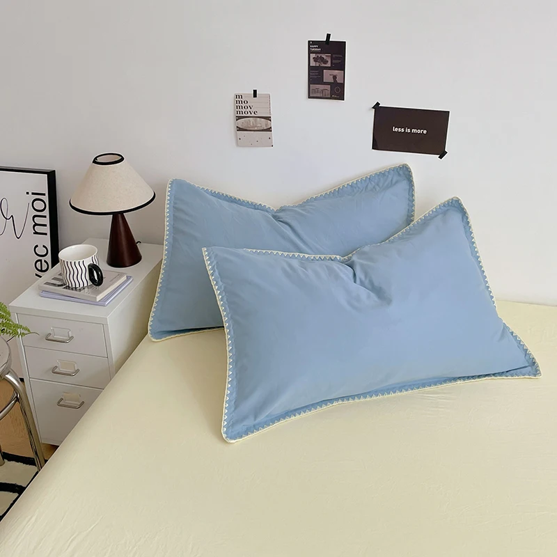 Simple Washed Cotton Bed Linen Bedding Set Four Piece Flat/Fitted Bed Sheet Set Comforter Set Full Double Couple Bed Quilt Cover