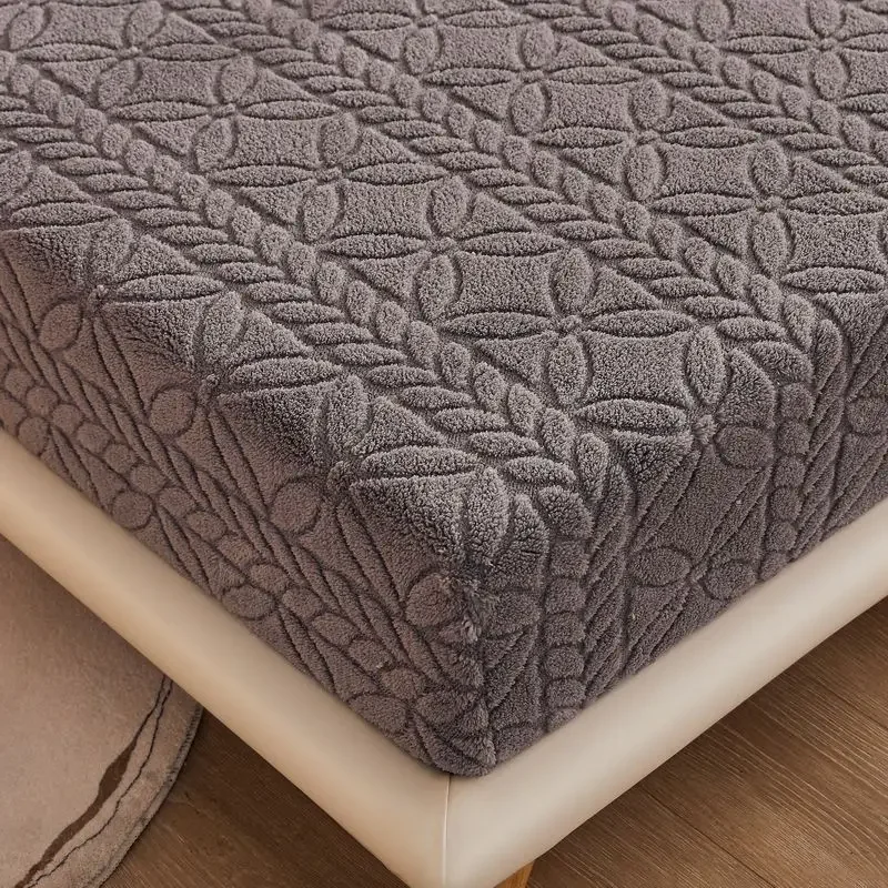WASART Soft winter coral fleece fitted sheet elastic mattress protector cover warm plush bed linen luxury double bed king size
