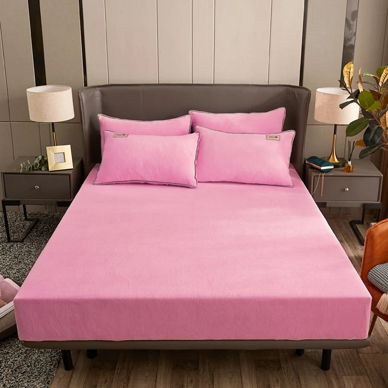 WASART Winter warm coral fleece fitted sheet elastic mattress cover couple thick bed linens luxury double bed king size 150x200