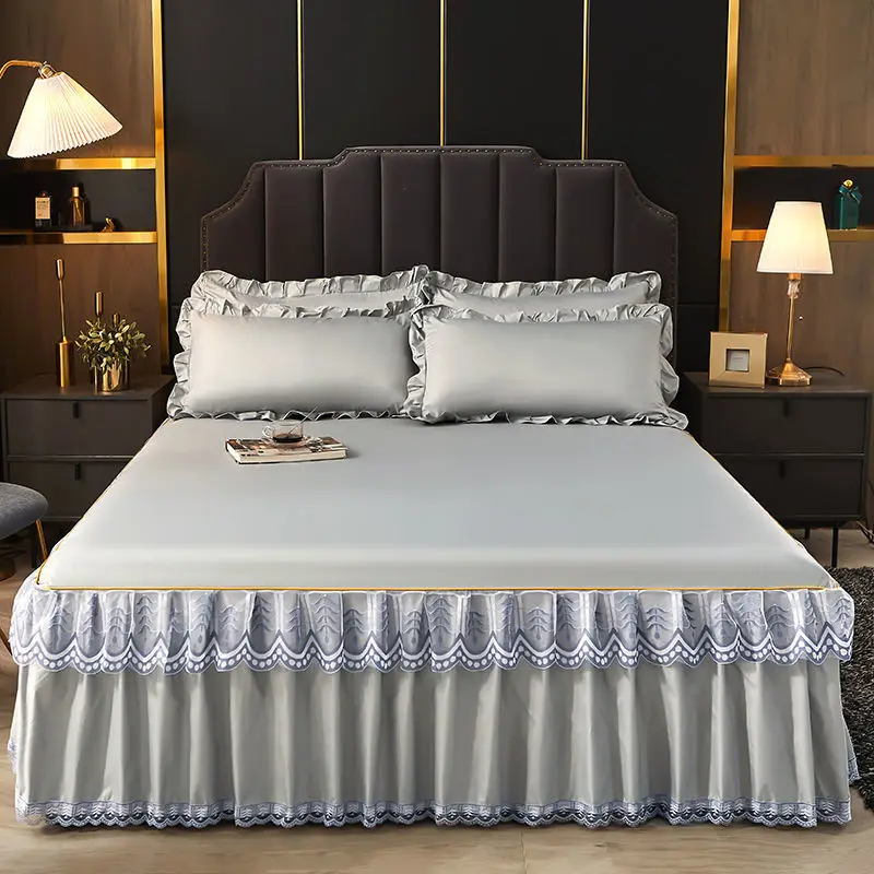 WASART Luxury lace bed skirt summer bedspread solid satin rayon bed linen couple bedding single double queen king size bed sheet