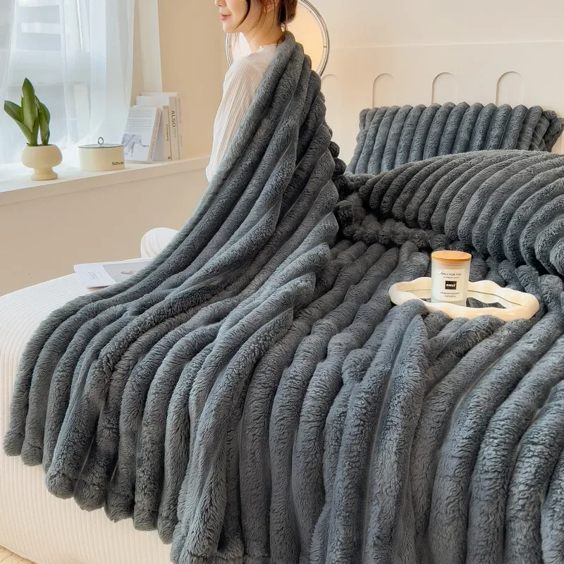 WASART Double-sided Imitation faux rabbit fur blanket autumn winter soft warm throw blanket warmth thick bed sheet extra large