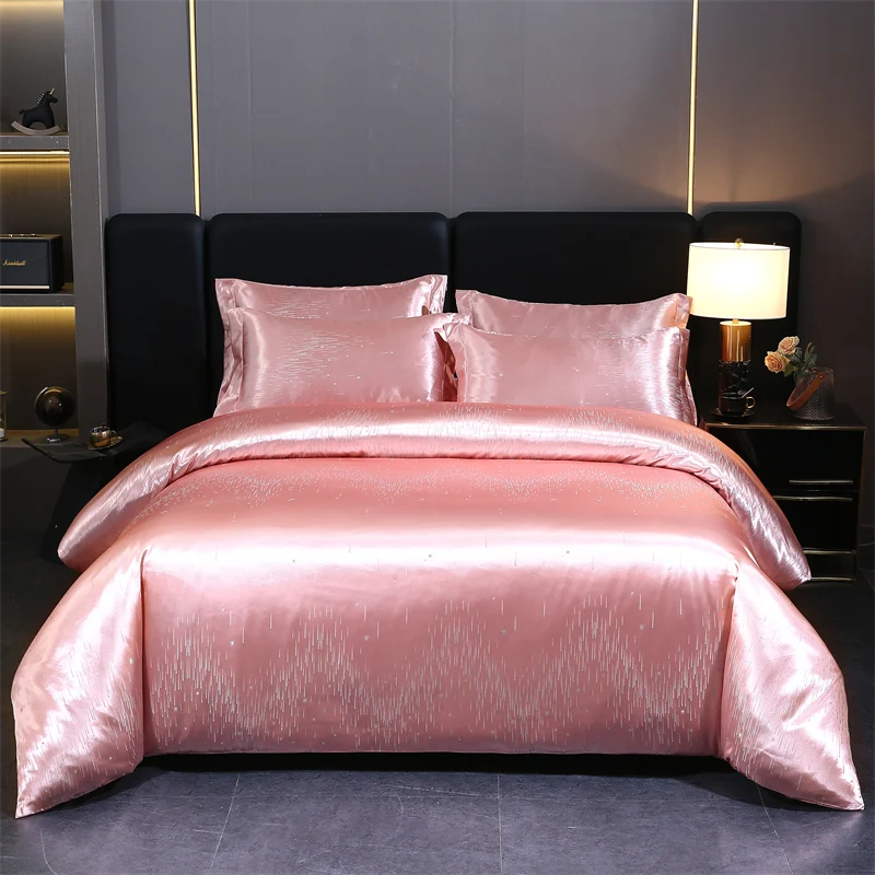 WASART Summer Satin Rayon Jacquard Duvet Cover Set 4pc Elegant Floral Luxury Bedding for Couple King Size 220x240 Cooling Fabric