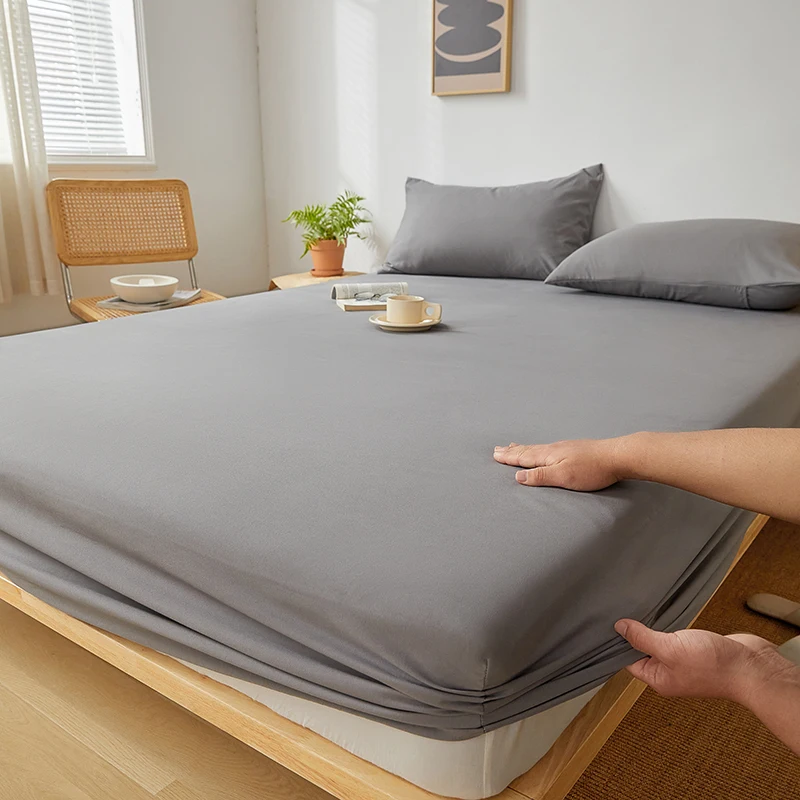 Nordic Bedspreads 100% Cotton Mattress Cover All-around Elastic Band Fitted Bed Sheet for Queen King Double Single Bed Easy Care