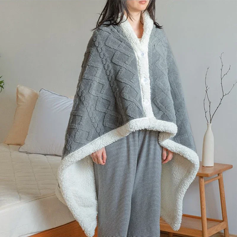 WASART Soft warm coral fleece cape blanket hooded wearable blanket winter fluffy plush outdoor flannel hoodie blanket shawl