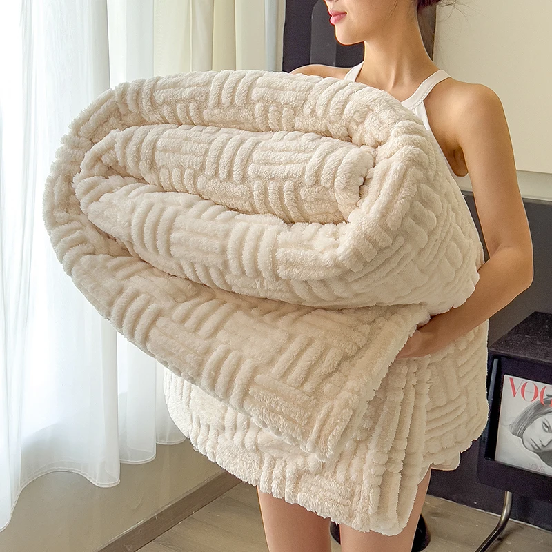 Thick Milk Velvet Warm Blanket for Winter Queen King Size Fleece Sherpa Comforter Cozy Soft Plush Blanket for Bed Sofa Throws