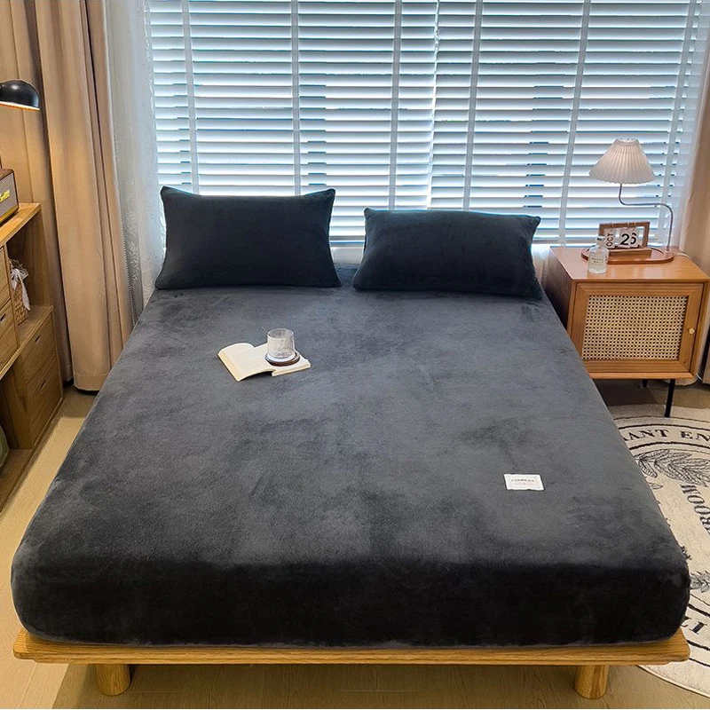 WASART Warm winter velvet fleece fitted sheet elastic mattress cover couple 2 seater bed linens luxury double bed sheet 150x190