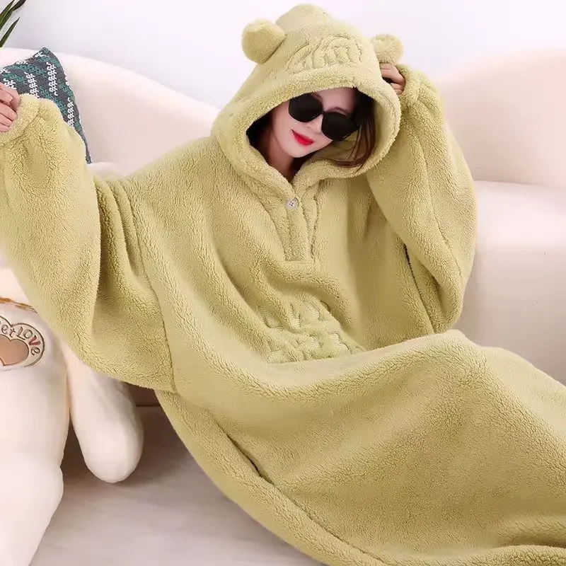 WASART Winter soft fleece blanket with sleeves hooded Sweater blanket ultra plush oversized outdoor warm flannel hoodie blanket