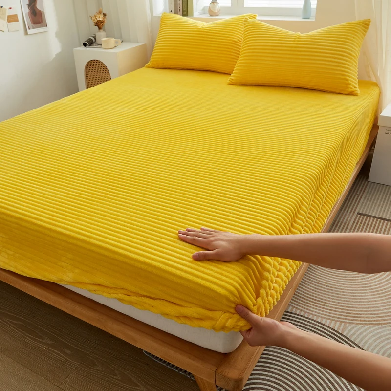 WASART Winter warm coral fleece fitted sheet elastic mattress cover fluffy plush thermal bed linens couple bedding king size 150