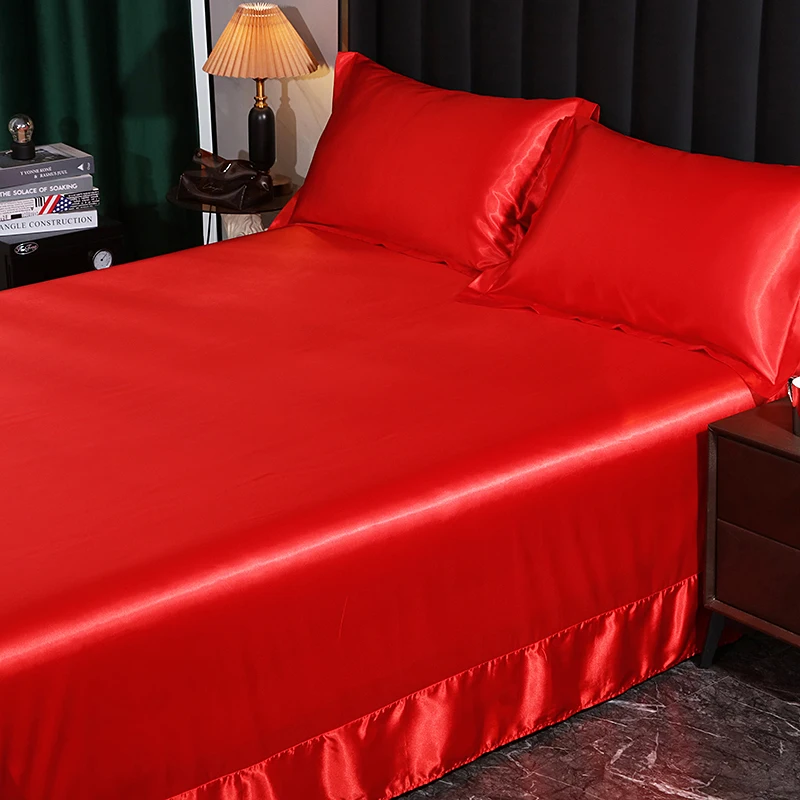 Luxury Bedding with Fitted Sheet Flat Sheet Pillowcase Mulberry Silk Bed Sheets Set Queen King Size Deep Pocket Flat Bedsheets