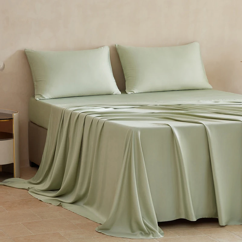 100% Mulberry Silk Bed Sheets Set Luxury Smooth Ultra Soft Bedding Sets with Fitted Sheet Flat Sheet Pillowcase for All Season