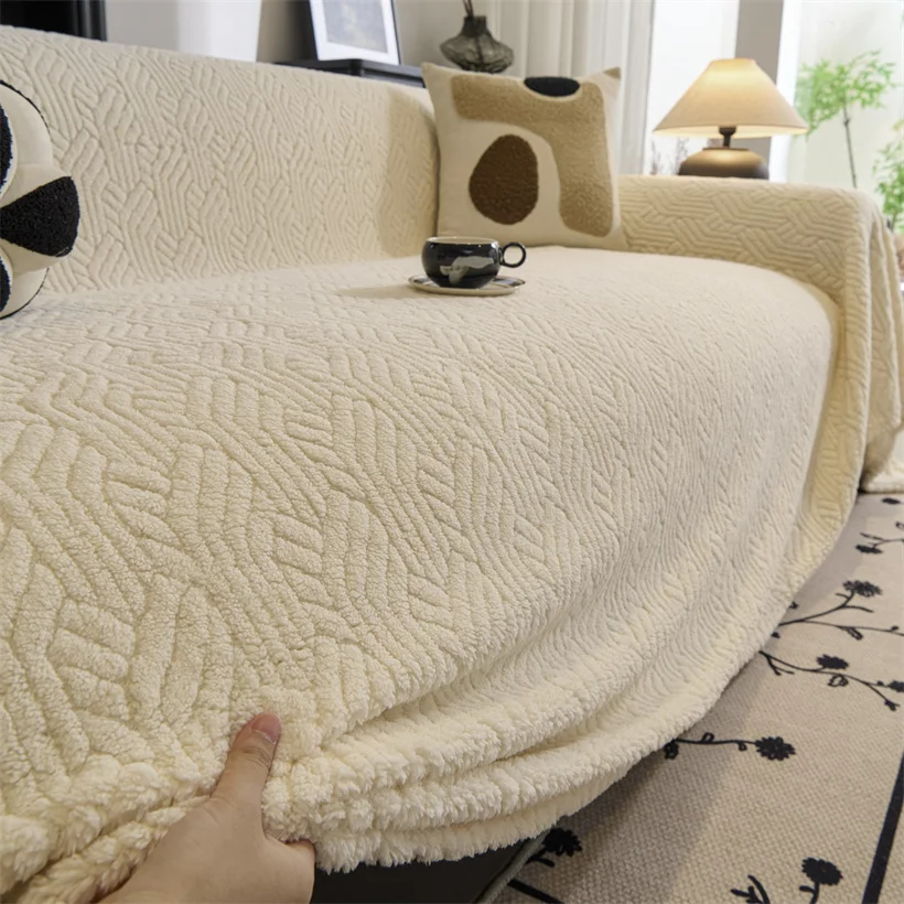 Wave Striped Sofa Cover Thicken Plush Velvet Sofa Towel Covers Ultra Soft Non-slip Couch Slipcovers Sofa Mat for Living Room