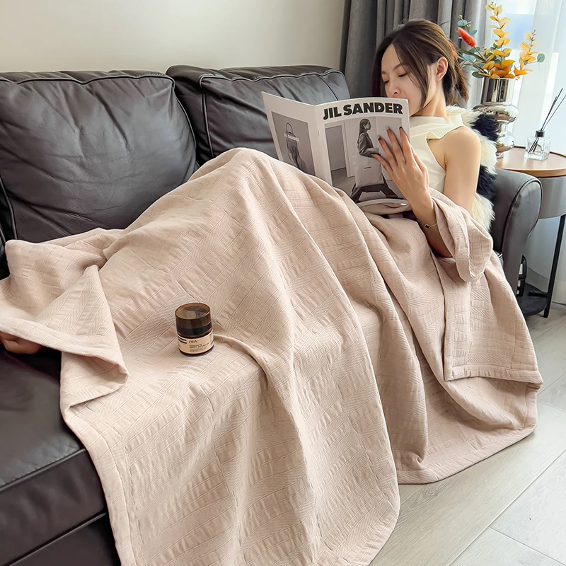 Pure Cotton Throw Blanket Soft Muslin Throws Blankets for Couch, Sofa, Bed Luxury Lightweight Boho Large Summer Blanket Quilt