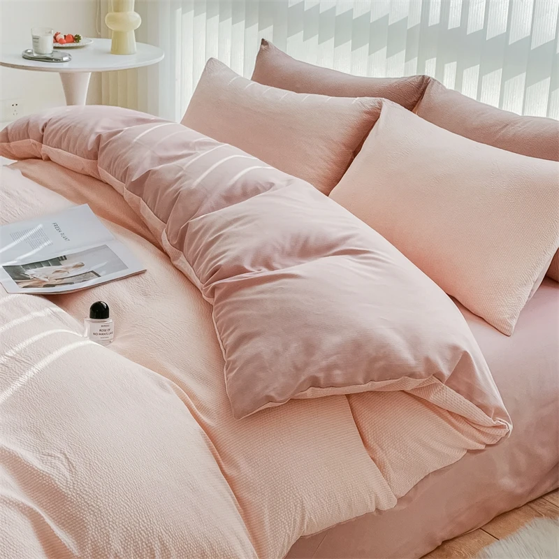 2025 Seersucker Bedding Set Duvet Cover Flat Sheet Pillowcase Bed Sheet Set Soft Comforter Cover Bed Linens Set Nordic Ins Style