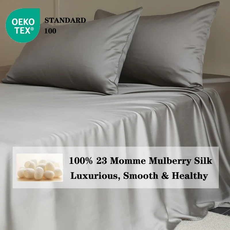 Mulberry Silk Bedding Set Twin Full Queen Size Duvet Cover Set with Quilt Cover Flat Sheet Pillowcase Luxurious Smooth Bed Sheet