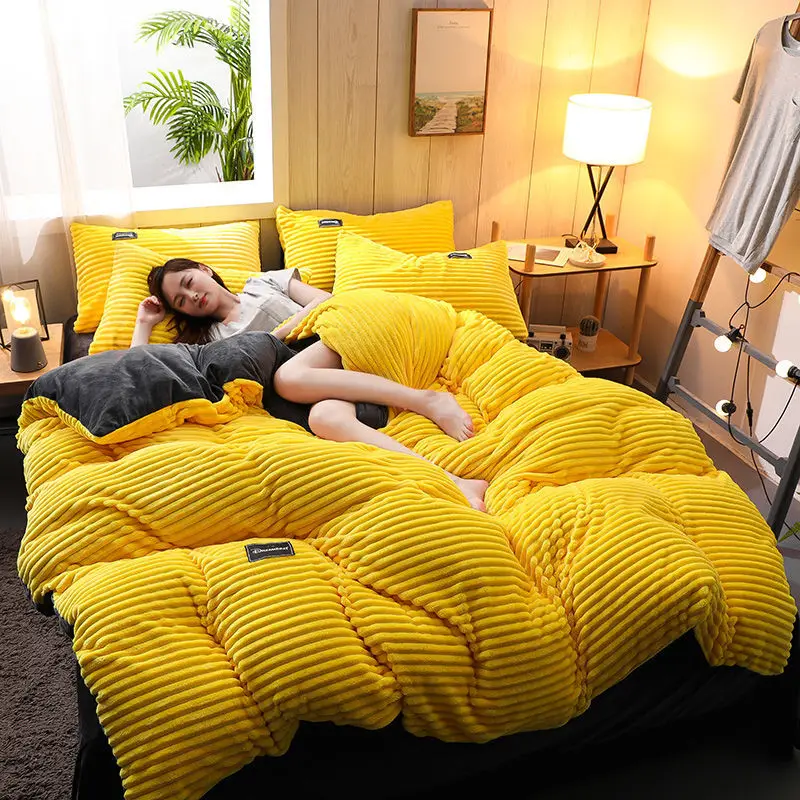 WASART Soft warm plush duvet cover winter 220x240 velvet fleece couple quilt cover double bed luxury bedding set queen king size