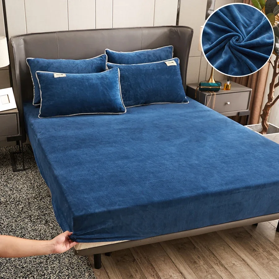 WASART Warm velvet elastic fitted sheet mattress cover winter bedspreads 2 people luxury double bed bed sheet king size 160/200