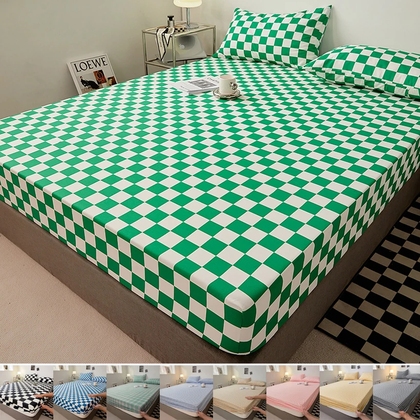 Nordic Bedspreads 100% Cotton Mattress Cover All-around Elastic Band Fitted Bed Sheet for Queen King Double Single Bed Easy Care