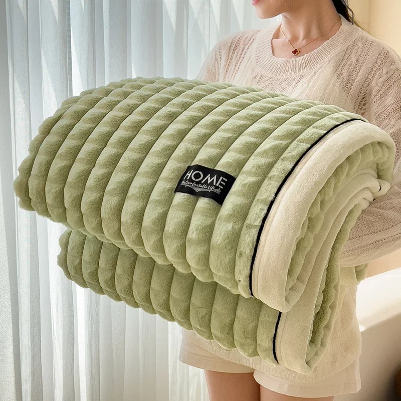 WASART Autumn winter warm coral fleece blankets for bed thicken plaid flannel blanket fluffy quilt warmth bed sheet extra large
