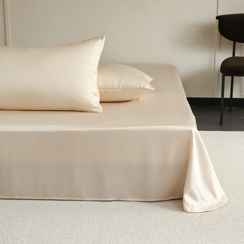 1PC Natural Mulberry Silk Flat Sheet Solid Color Bed Sheet High End Soft Smooth Bed Linen Single Double Queen King Size Bedding