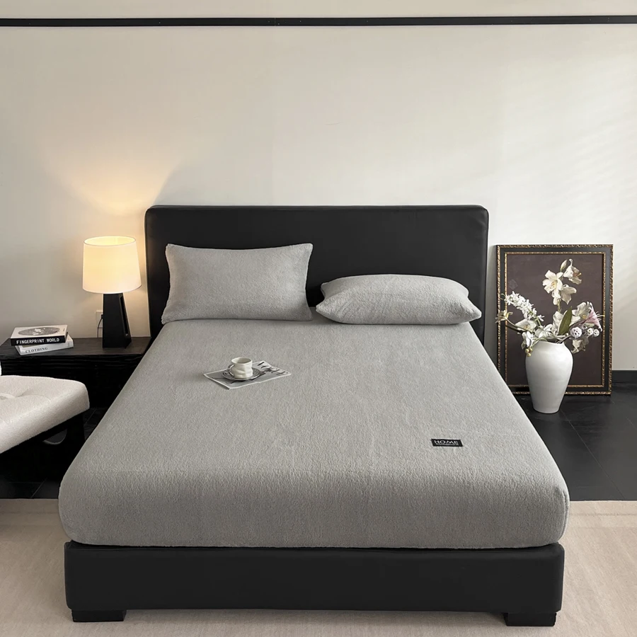 WASART Winter Warm Coral Fleece Fitted Sheet Elastic Mattress Protector Cover Fluffy Plush Couple Bed Linens 150x200 King Size