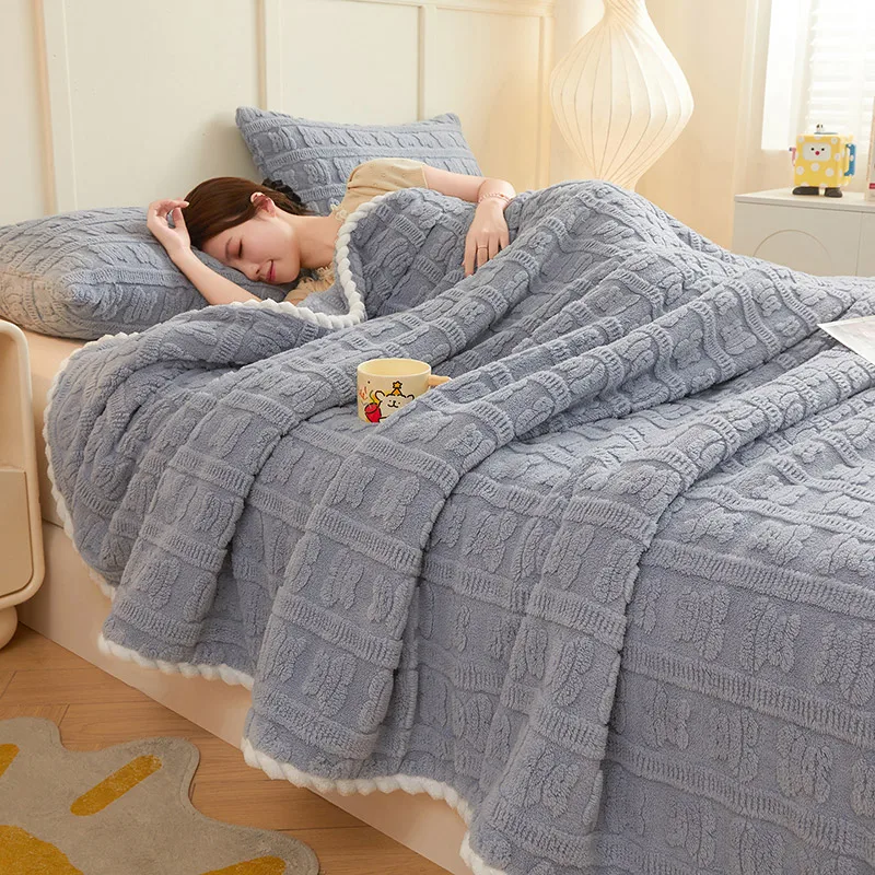 Luxury Soft Faux Fur Throw Blanket Fluffy Warm Solid Color Plush Blanket for Sofa Bed Single Double Spring Autumn 3D Bear Throw