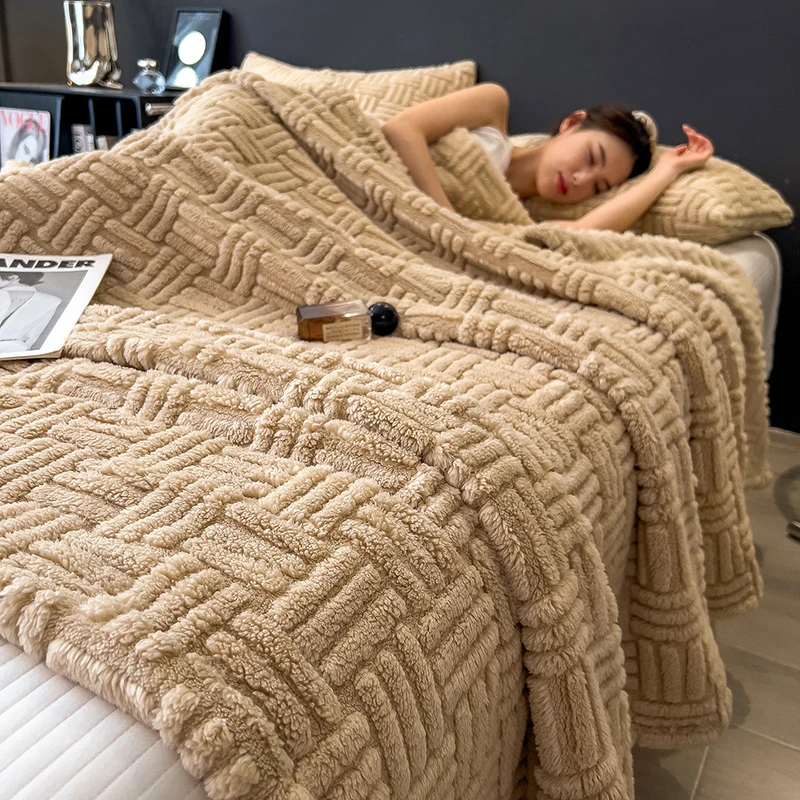 Thick Milk Velvet Warm Blanket for Winter Queen King Size Fleece Sherpa Comforter Cozy Soft Plush Blanket for Bed Sofa Throws