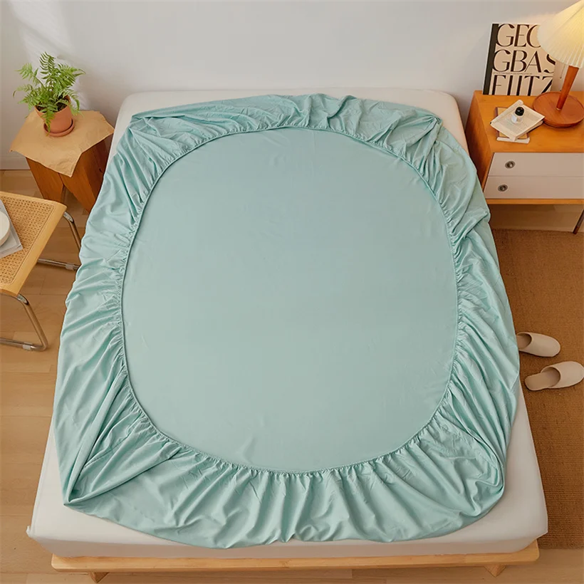 100% Cotton Fitted Bed Sheet with Elastic Band Solid Color Anti-slip Adjustable Mattress Cover for Single Double King Queen Bed